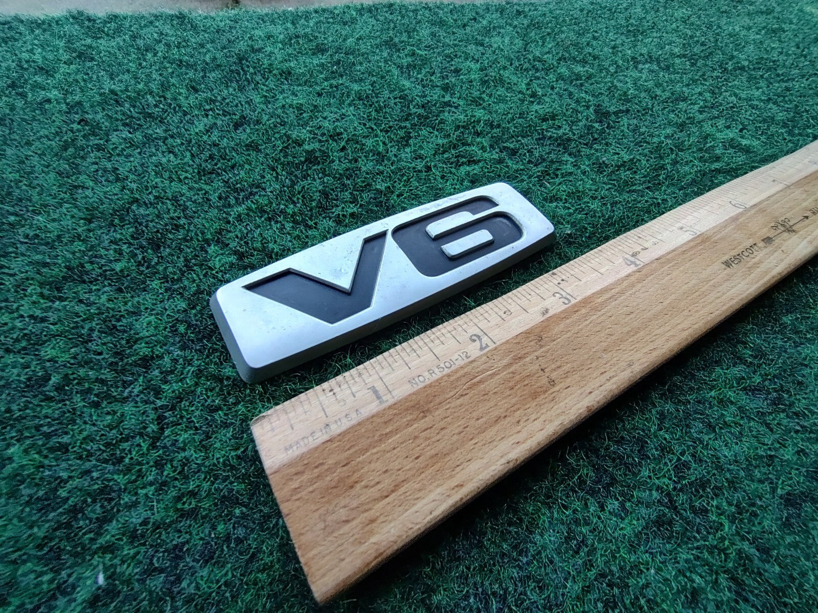 V6 Silver 3.75" Emblem Badge Logo Nameplate Name Plate OEM 5S3