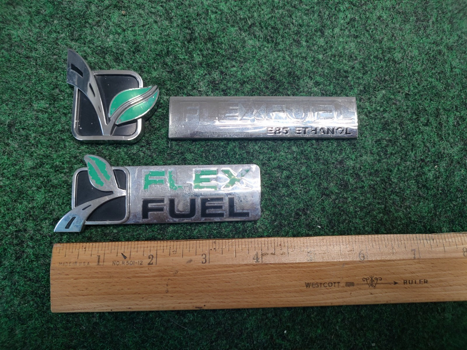 (3) Ford Rear Gate Chrome Flex Fuel Emblem Badge Logo Leaf Name Plate 4S3