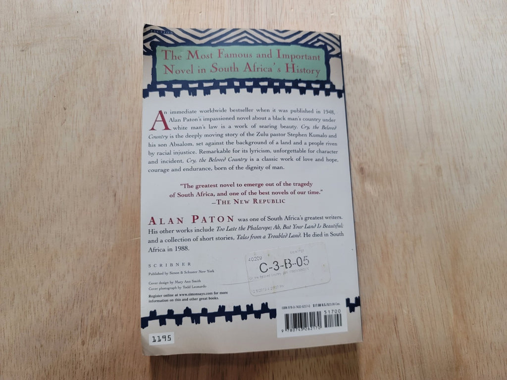2 Of The Same Book Cry, the Beloved Country Alan Paton, paperback B12