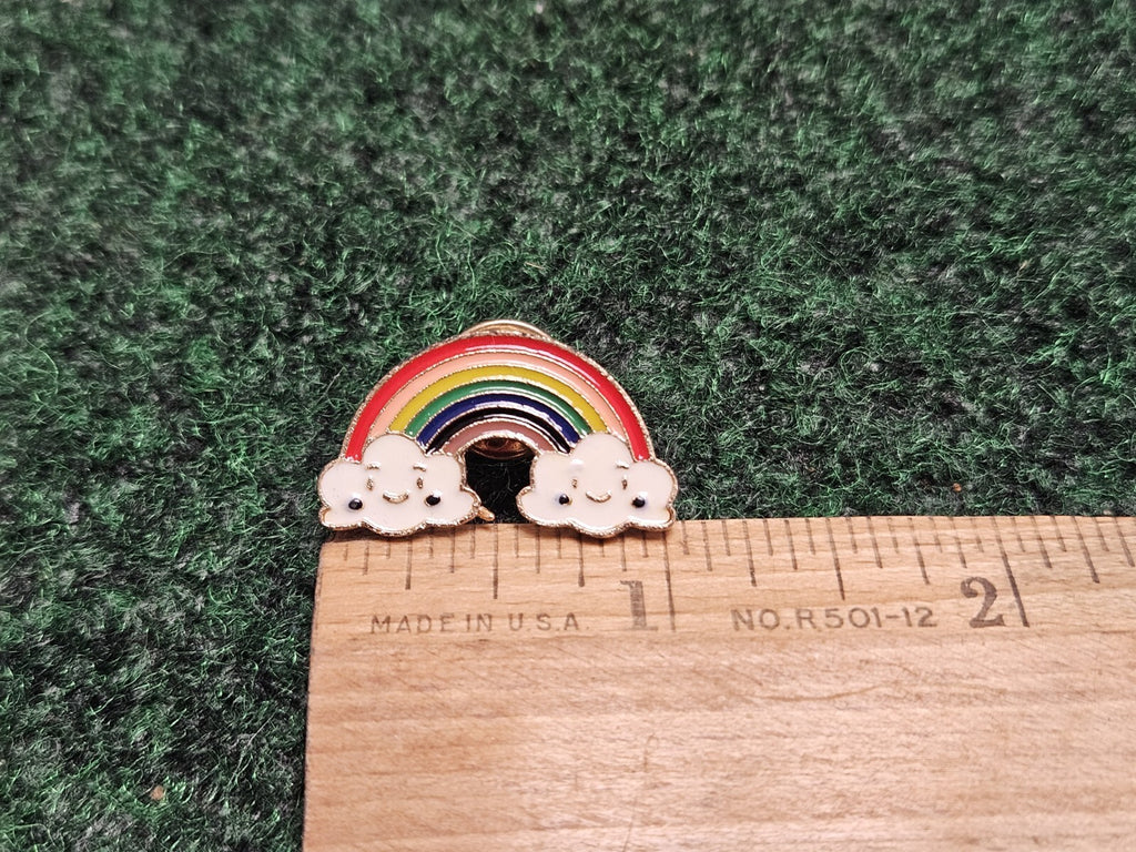 Rainbow With Smile Face Clouds Lapel Pin Brooch Snap On
