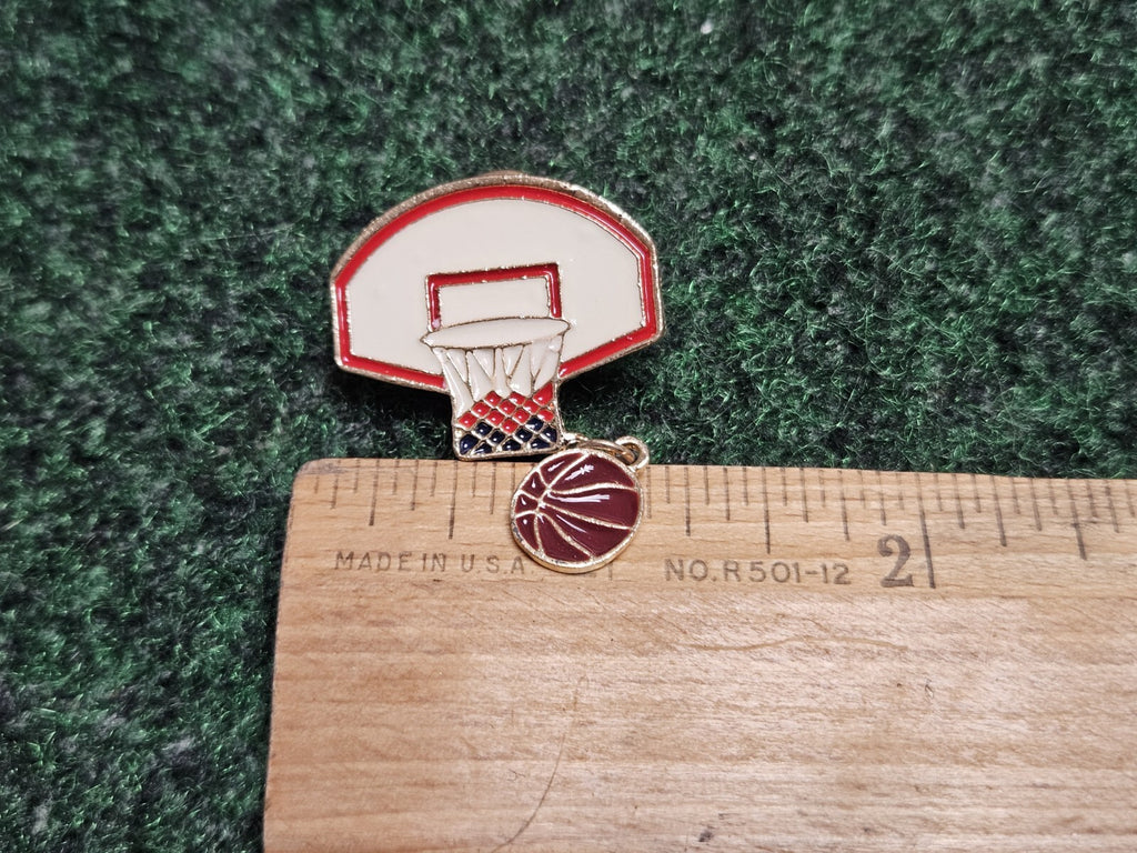 Sports Pendant PIN BADGE Brooch  BASKETBALL BALL NET HOOP