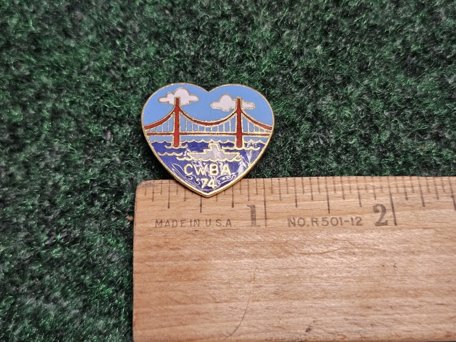 Vintage BOWLING PIN PINBACK Heart Shaped - '74 CWBA