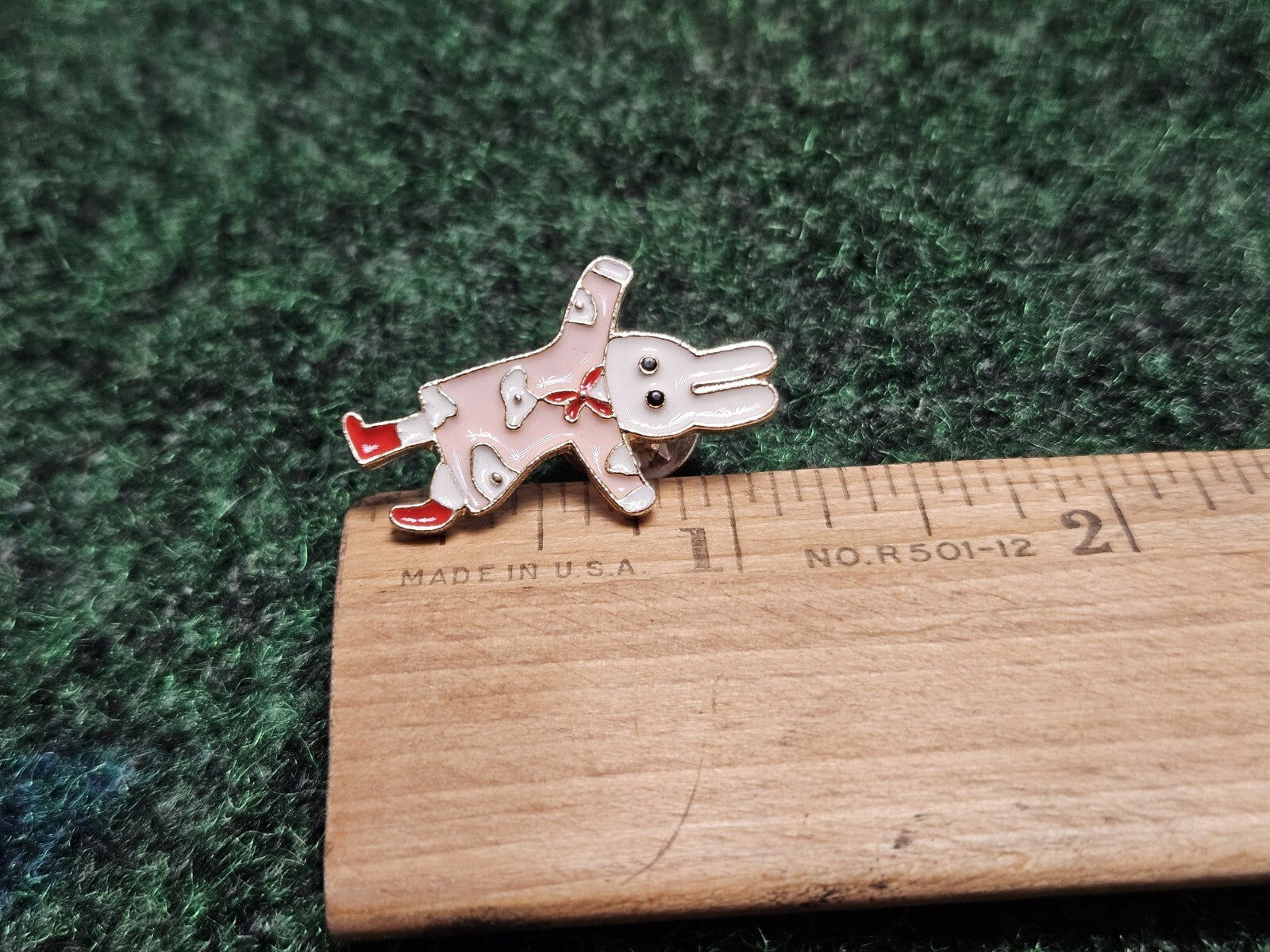 Small Metal Enamel Lapel Pin Pinback White Rabbit Bunny Pink Dress Red Boots