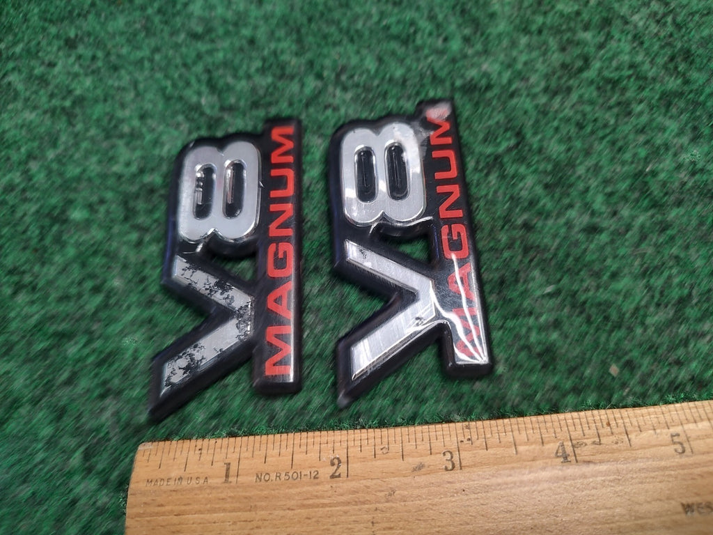 (2) 94 95 96 97 98 99 00 01 DODGE RAM V8 MAGNUM SIDE EMBLEM LOGO BADGE SIGN 4S9