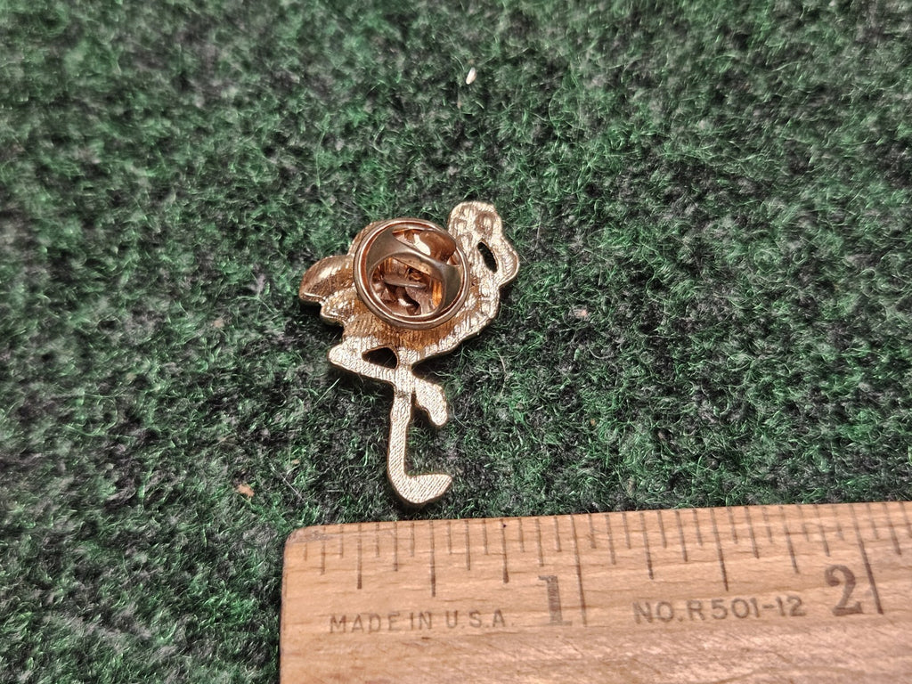 BROOCH GOLD TONE PIN RHINESTONE PINK FLAMINGO BIRD ANIMAL