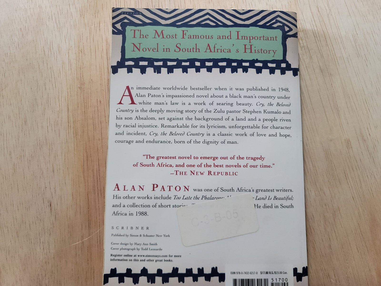 2 Of The Same Book Cry, the Beloved Country Alan Paton, paperback B12