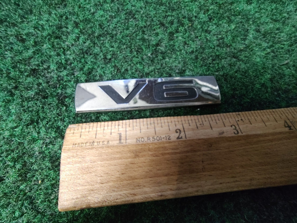 OEM V-6 V6 Chrome & Black Plastic Emblem Badge Logo Nameplate Name Plate 4S4