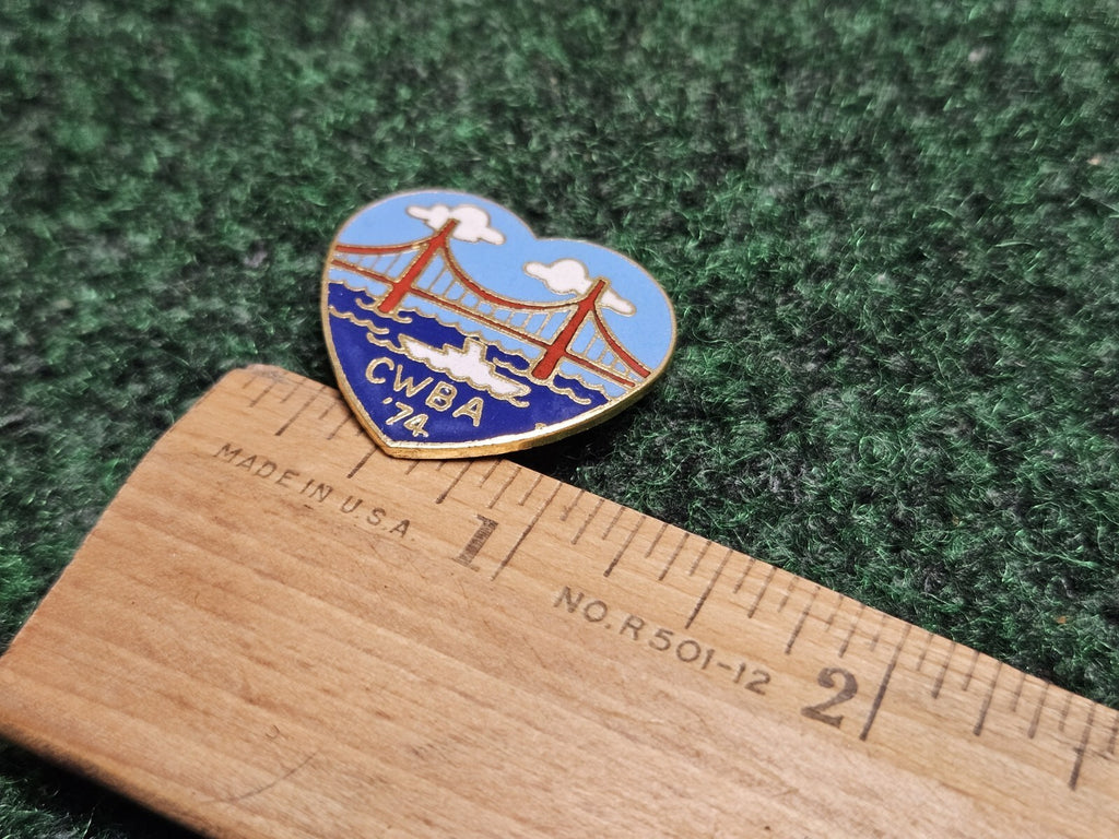 Vintage BOWLING PIN PINBACK Heart Shaped - '74 CWBA