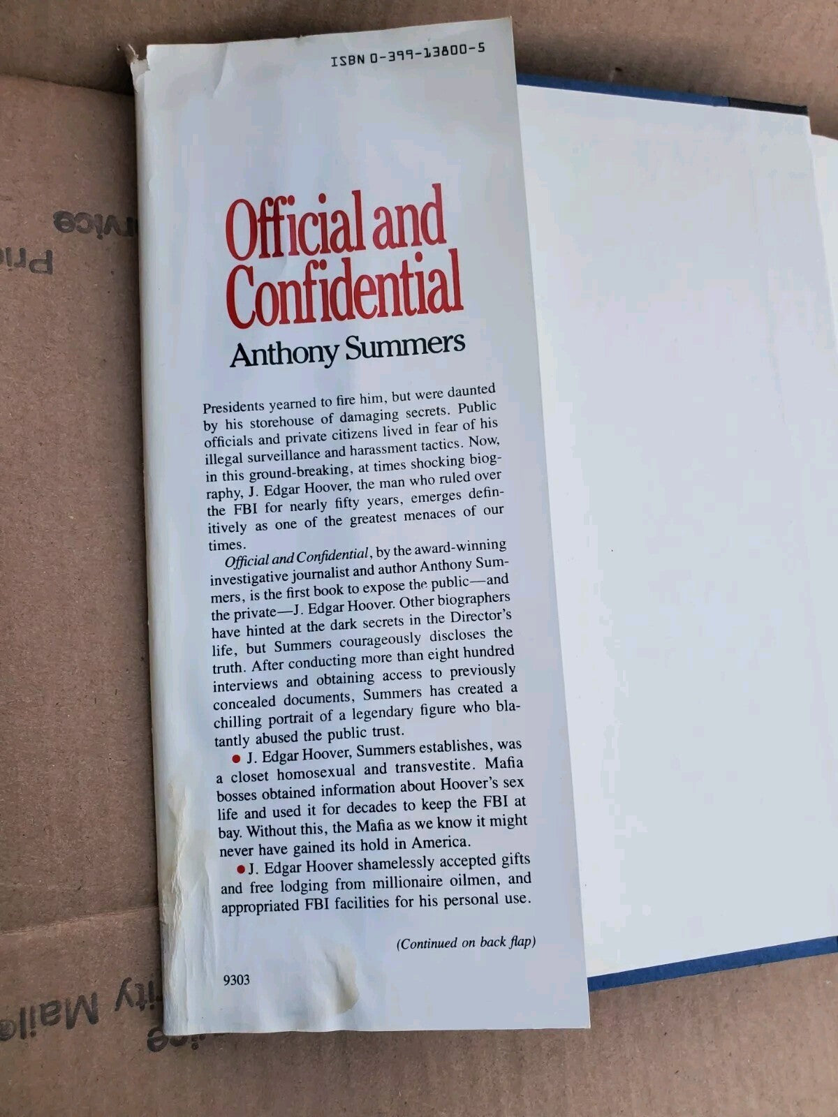 Official and Confidential The Secret Life of J Edgar Hoover by Anthony Summer B2