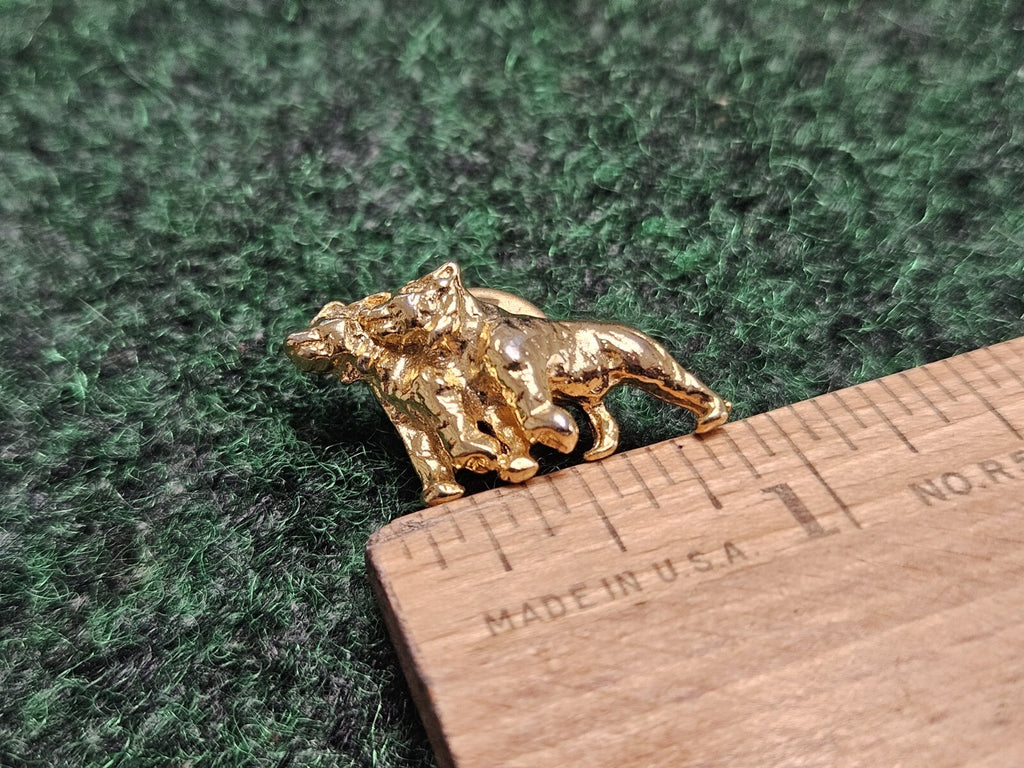 Pair of Guard Dogs Gold Tone Metal & Enamel Lapel Pin Pinback