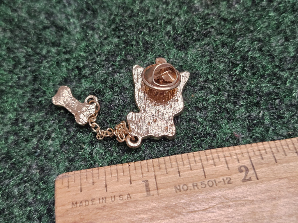 Puppy Dog with Bone Novelty Lapel Pin/Brooch Enamel Metal