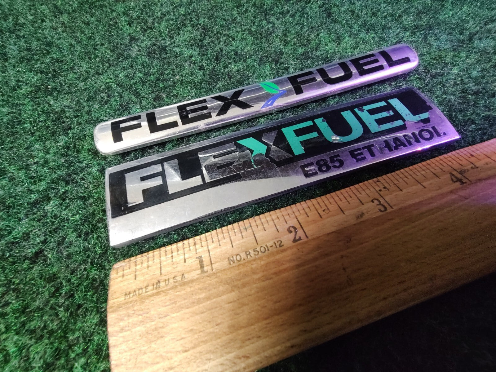 (2) Rear Gate Chrome Flex Fuel Emblem Badge Logo Leaf Name Plate 7L1