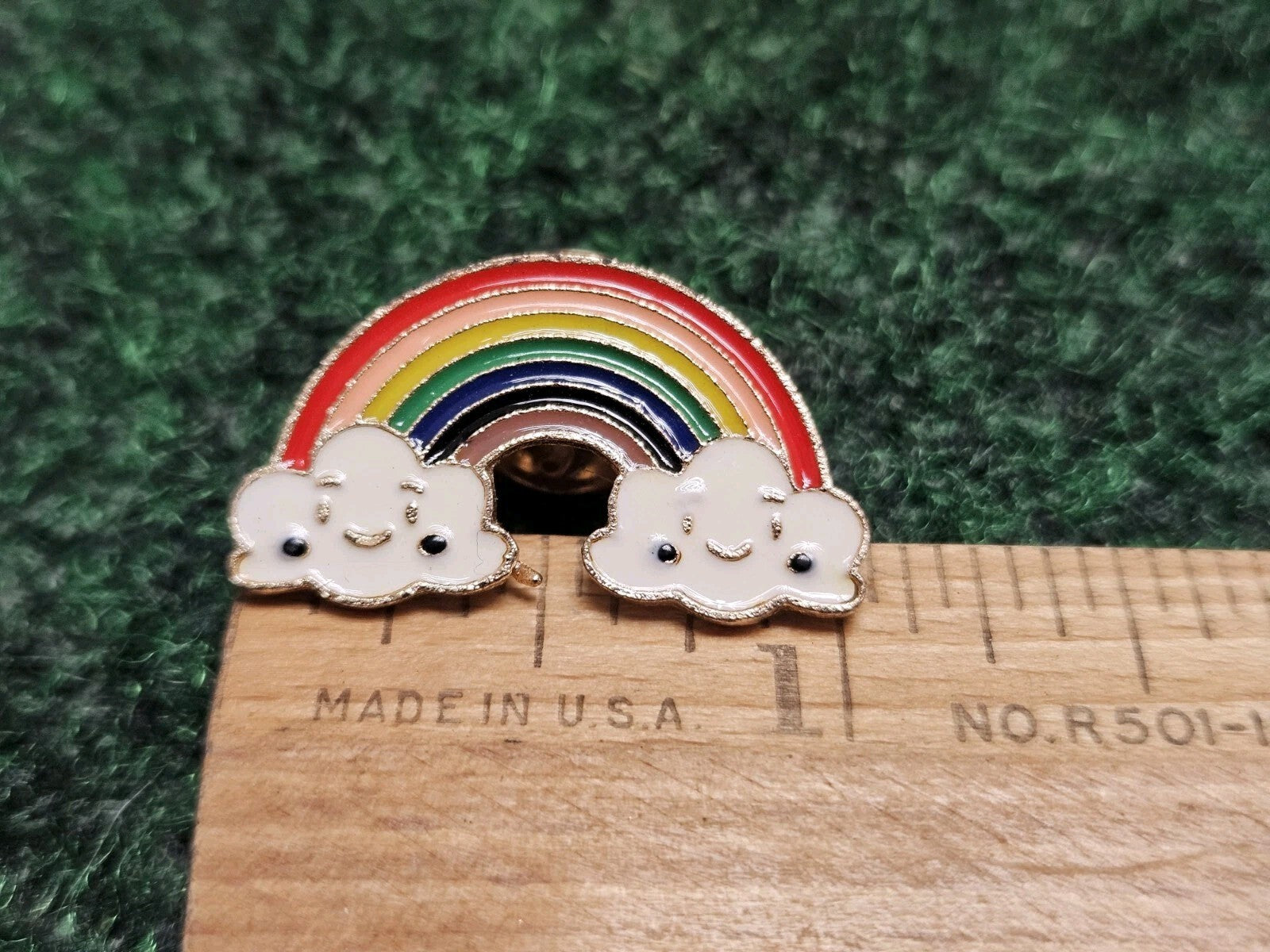 Rainbow With Smile Face Clouds Lapel Pin Brooch Snap On