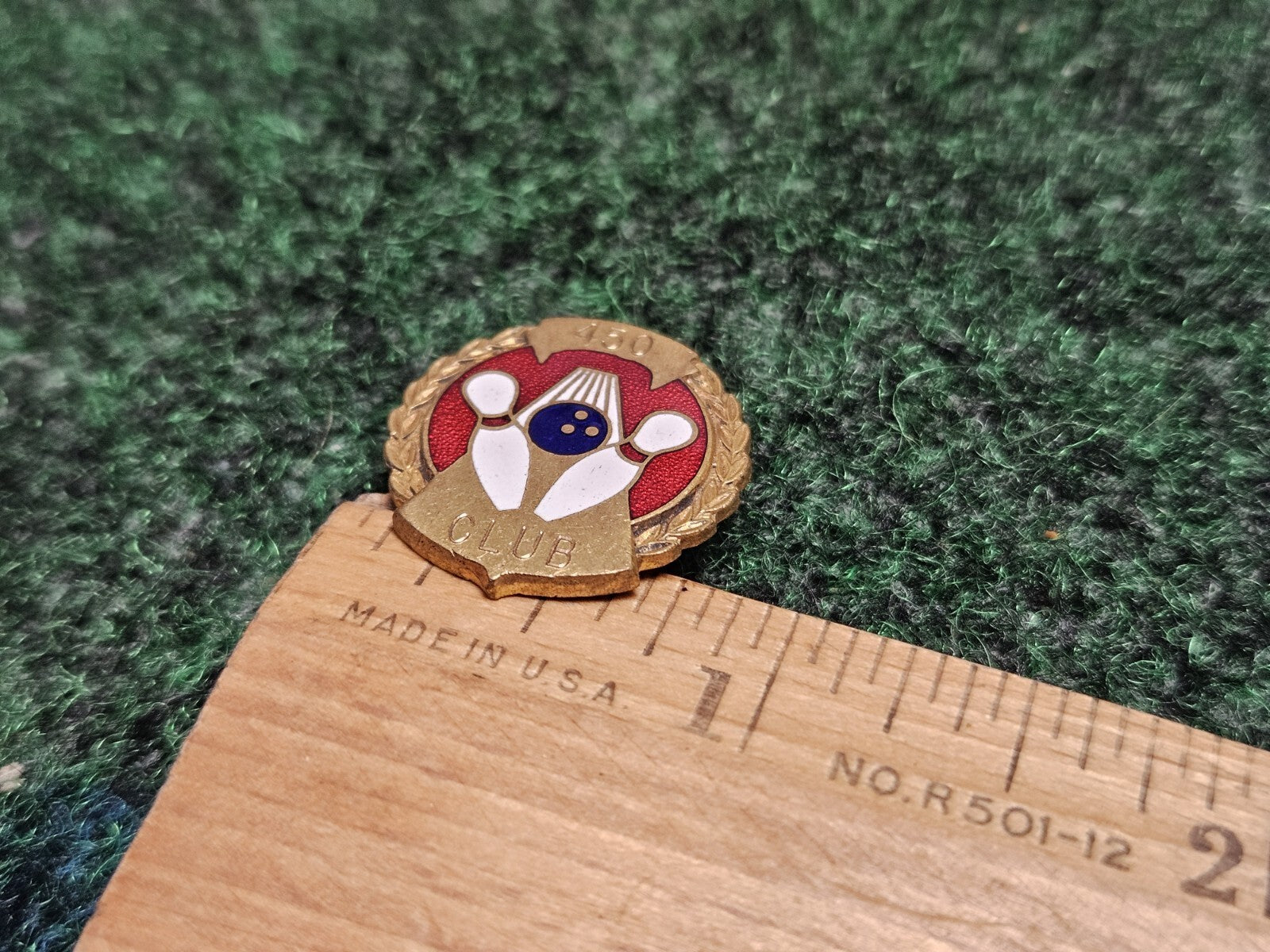 450 Club Bowling Ball and Pins Gold Tone Vintage Lapel Pin