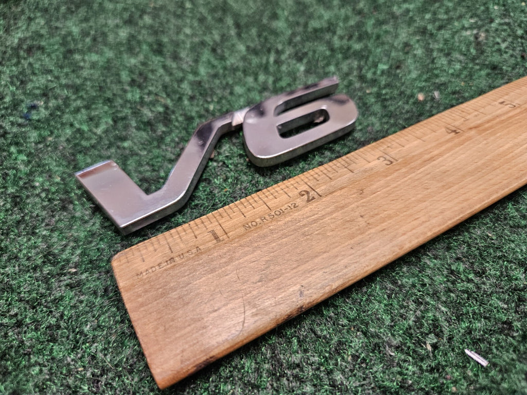 V6 Silver 3.5" Emblem Badge Logo Nameplate Name Plate OEM 5M2