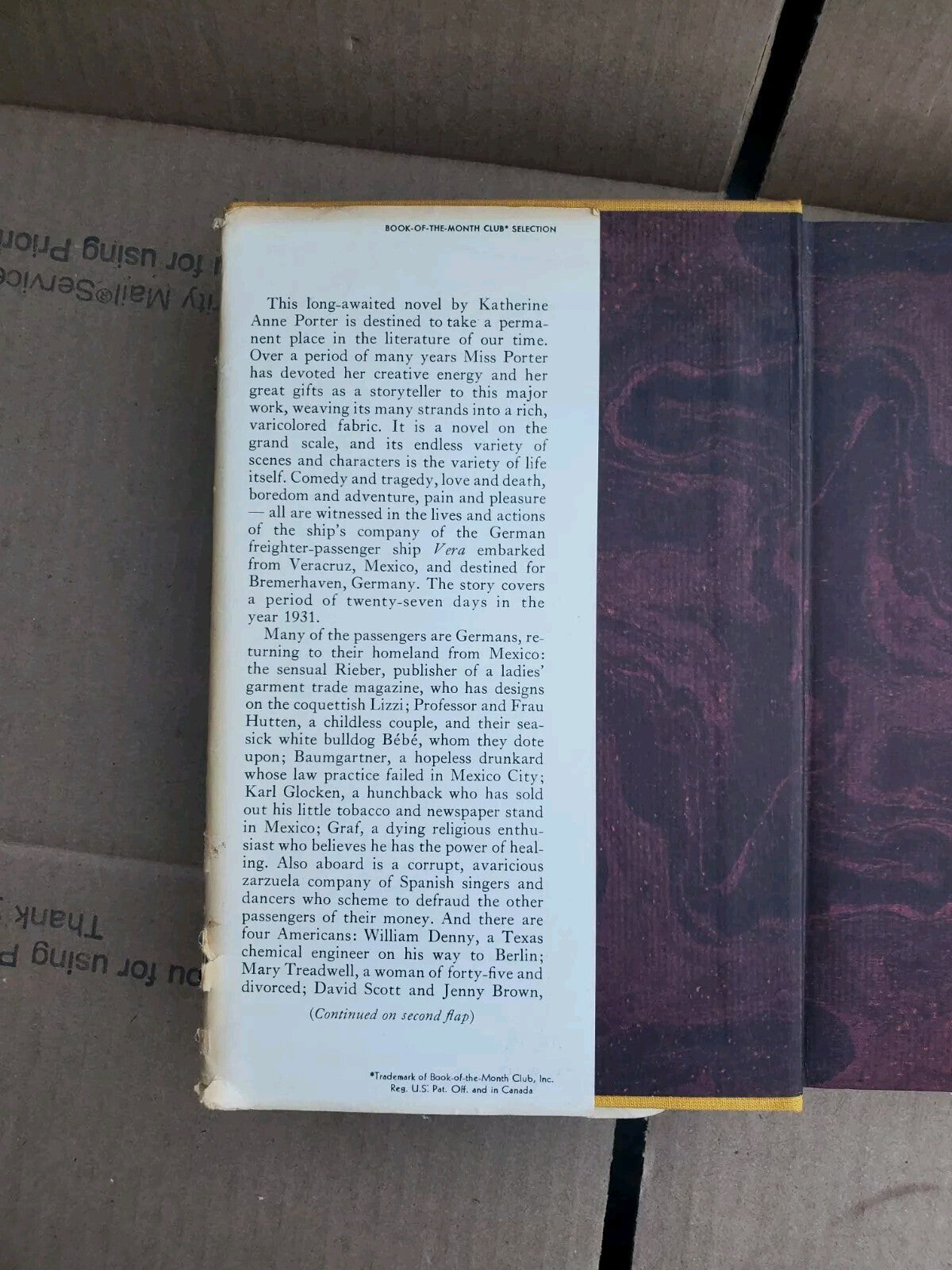 Ship of Fools Hardcover Book 1962  Dust Jacket By Katherine Ann Porter B9