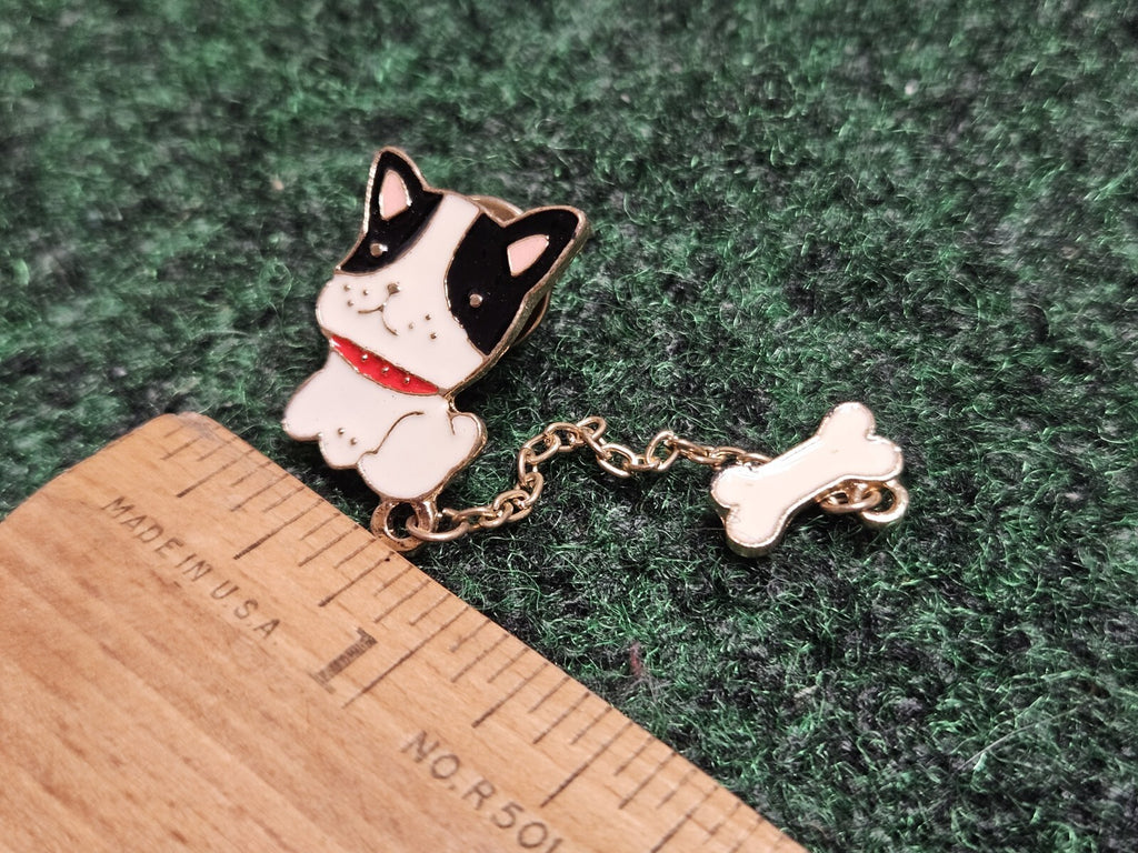 Puppy Dog with Bone Novelty Lapel Pin/Brooch Enamel Metal