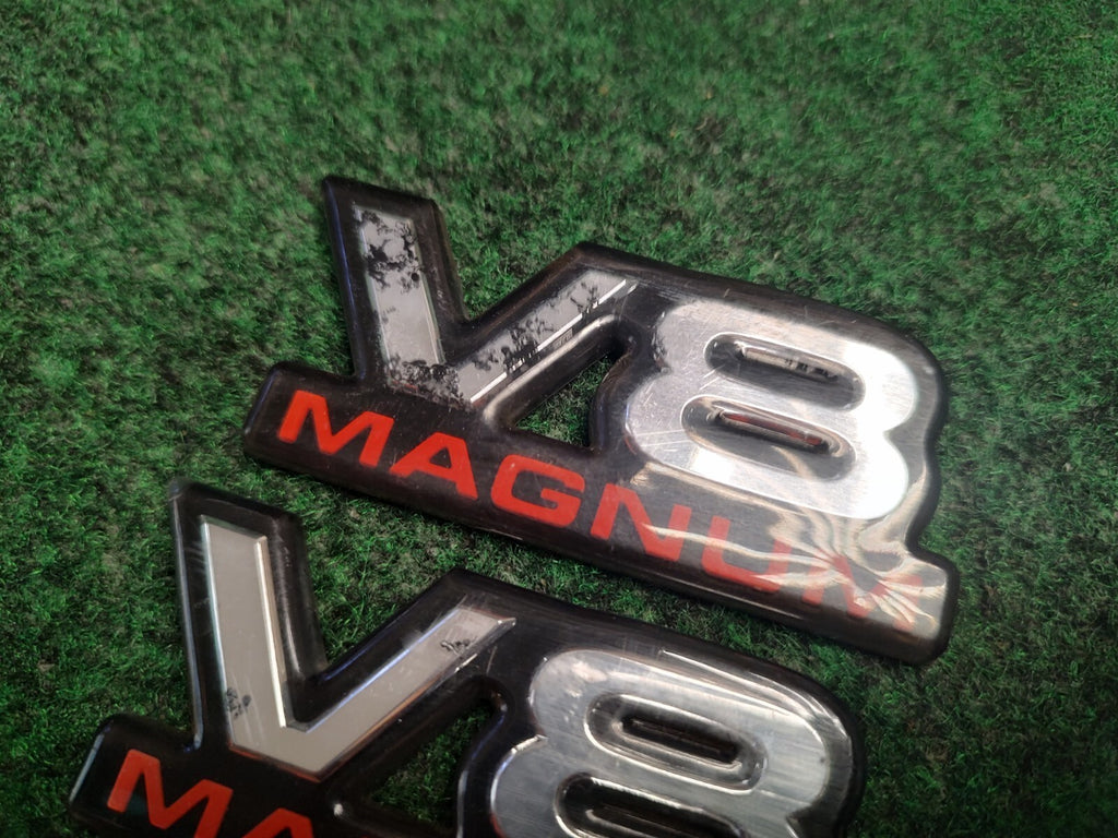 (2) 94 95 96 97 98 99 00 01 DODGE RAM V8 MAGNUM SIDE EMBLEM LOGO BADGE SIGN 4S9