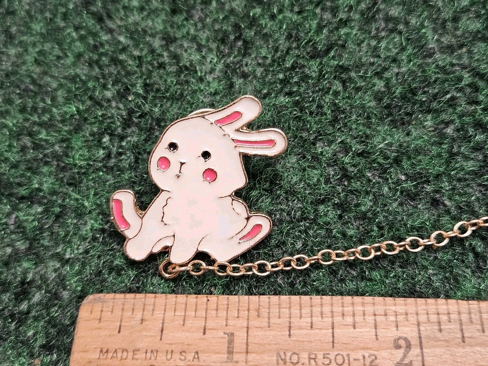 Bunny Rabbit and Dangling Carrot Charm Lapel Pin Attached with Chain