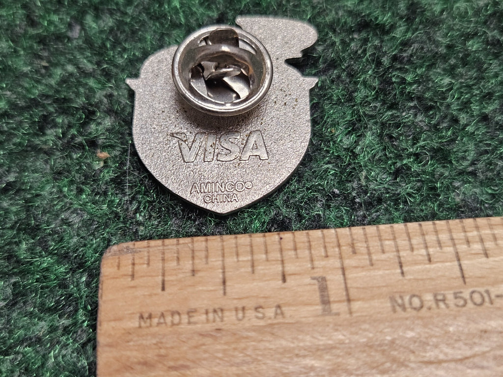 2006 Olympic Games USA Lapel Pin Visa Blue Shield Rings Red Yellow Flames